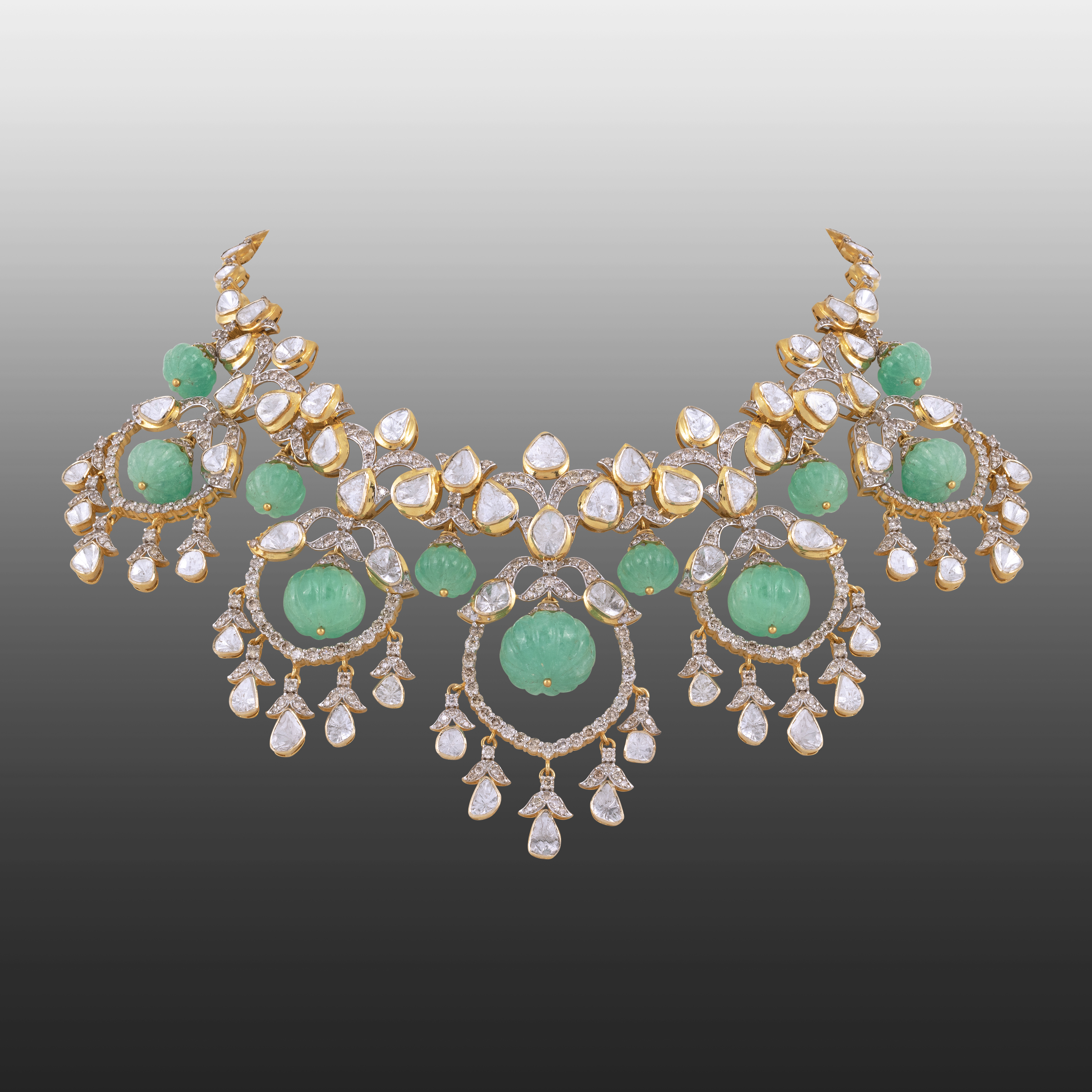 Fusion Polki Necklace with Emerald Melons